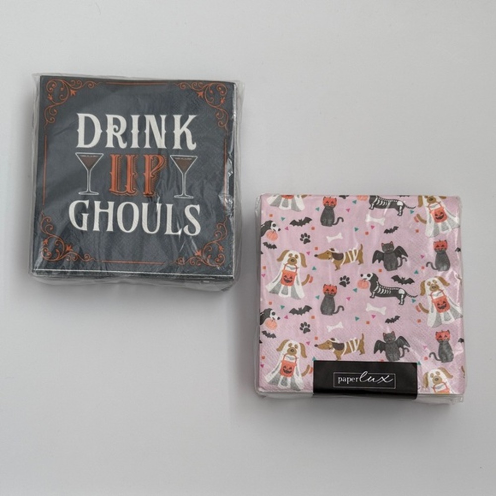 Halloween nwt Party Napkins Set - Black Ghouls and Pink Dog and cats 80 napkins